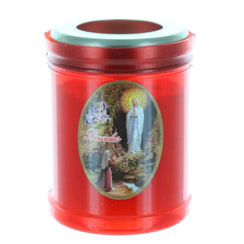 Lourdes Apparition red votive candle 8 cm
