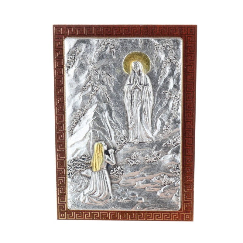 Quadro religioso Apparizione di Lourdes argentata 7 x 10 cm