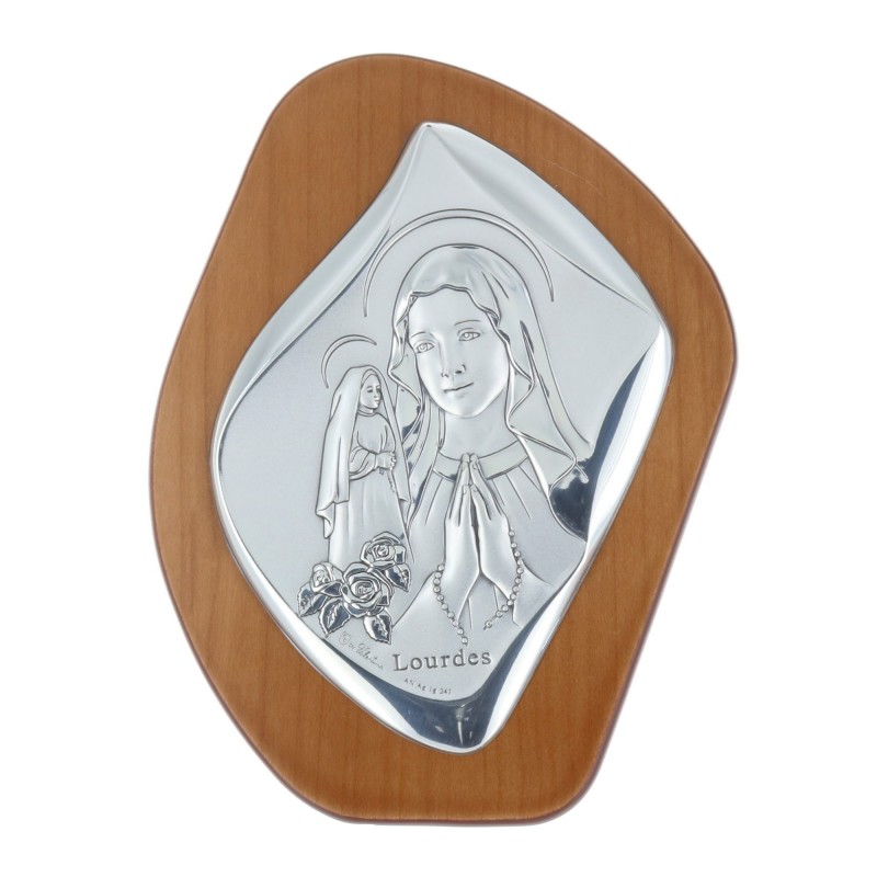 Quadro religioso di legno la Madonna e Santa Bernadette argentate 11 x 14 cm
