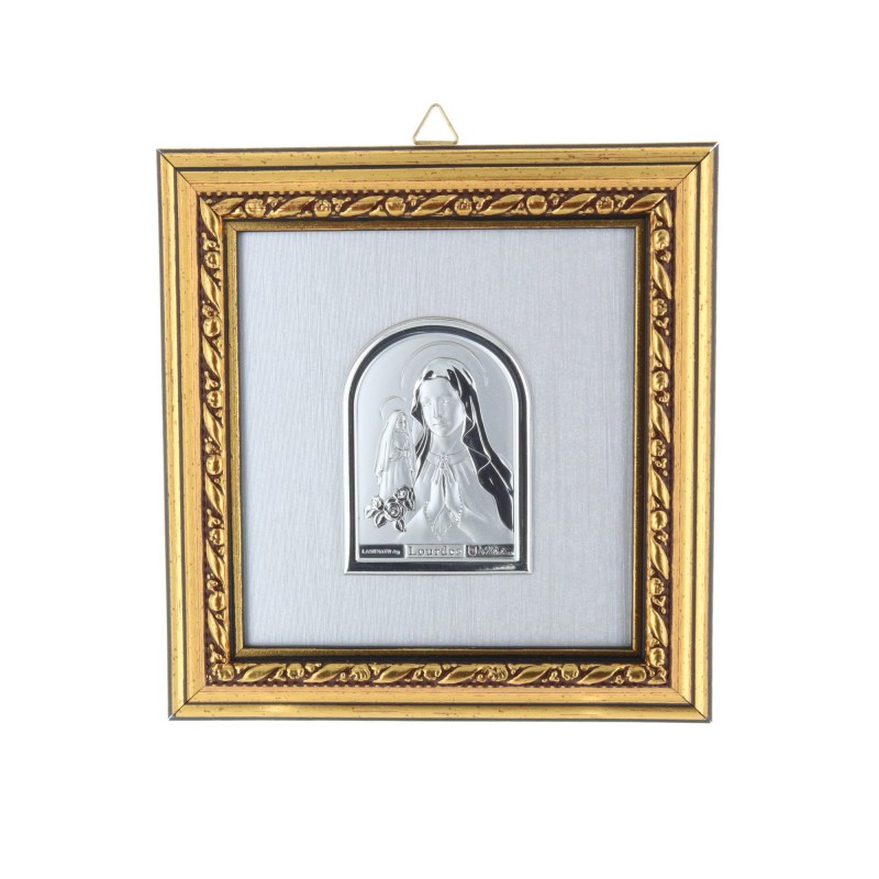 Cadre religieux en bois Apparition de Lourdes argentée 11,4 x 12,2 cm