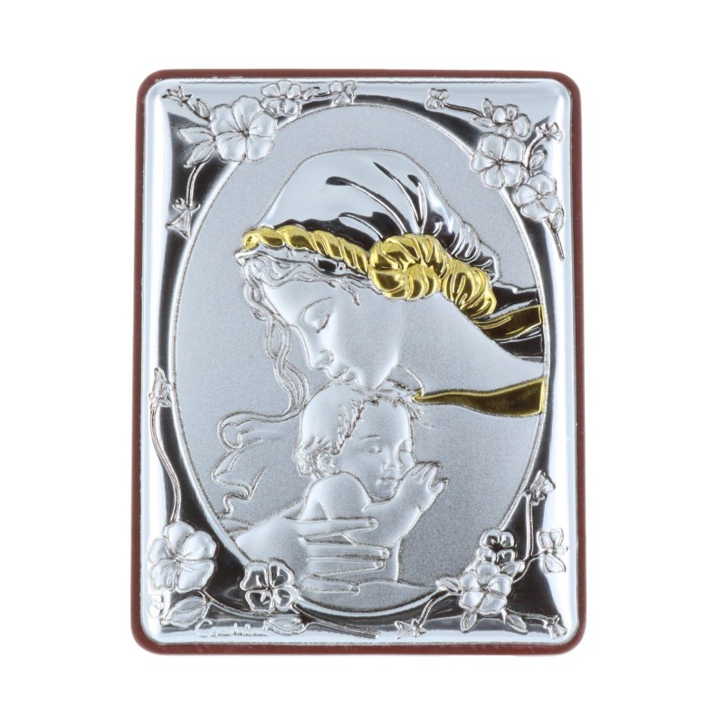 Our Lady and the Christ silvery coloured and golden religious picture frame 5 x 7 cm