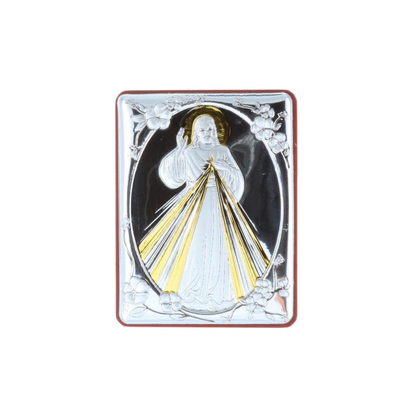 Cadre religieux Jésus Miséricordieux argenté 5 x 6,5 cm