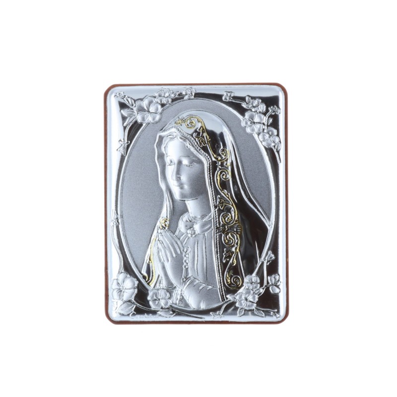 Cadre religieux Vierge de Fatima argentée 5 x 6,5 cm