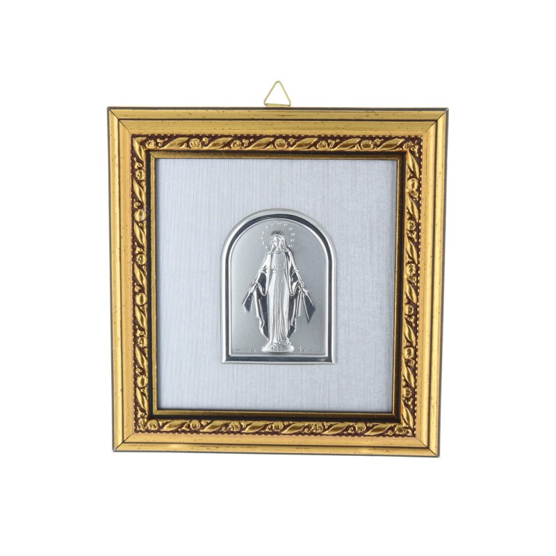Cadre religieux en bois doré Vierge Miraculeuse argentée 11 x 11 cm