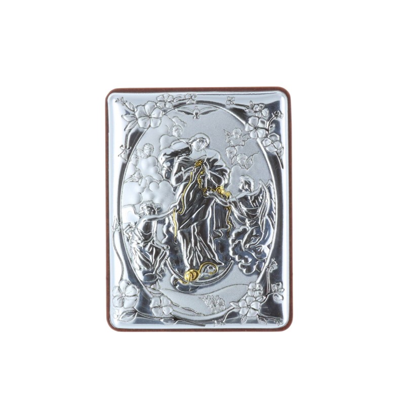 Chevalet religieux Marie qui défait les noeuds argentée 5 x 7 cm
