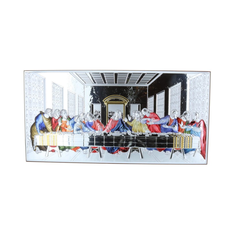 Quadro religioso colorato Ultima Cena argentata 23 x 45 cm