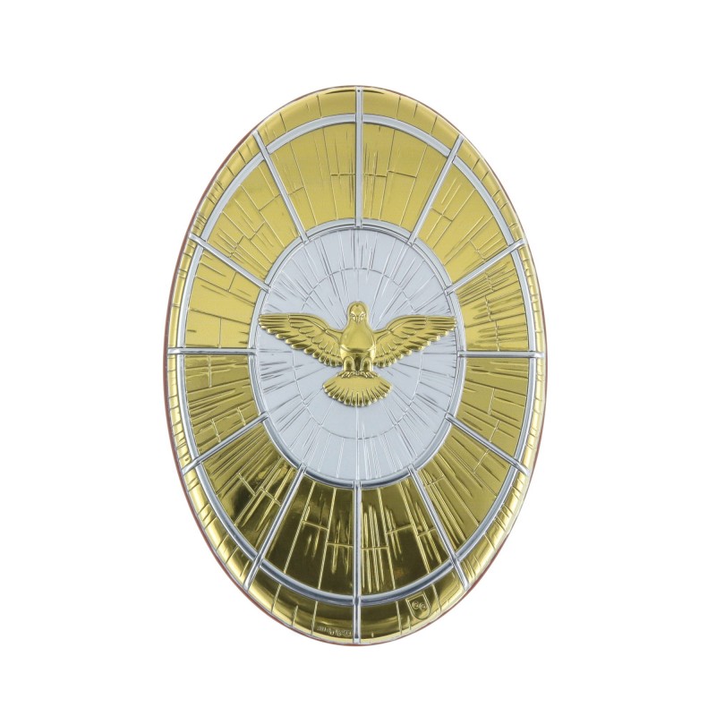 Quadro religioso ovale Spirito Santo argentato e dorato 10 x 15 cm