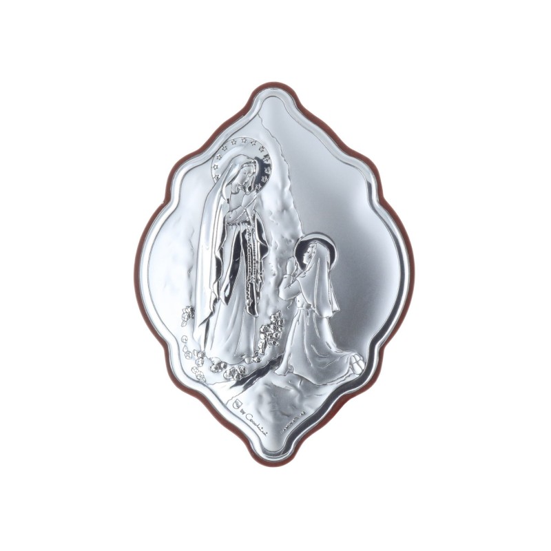Cadre religieux original Apparition de Lourdes argentée 7 x 10 cm