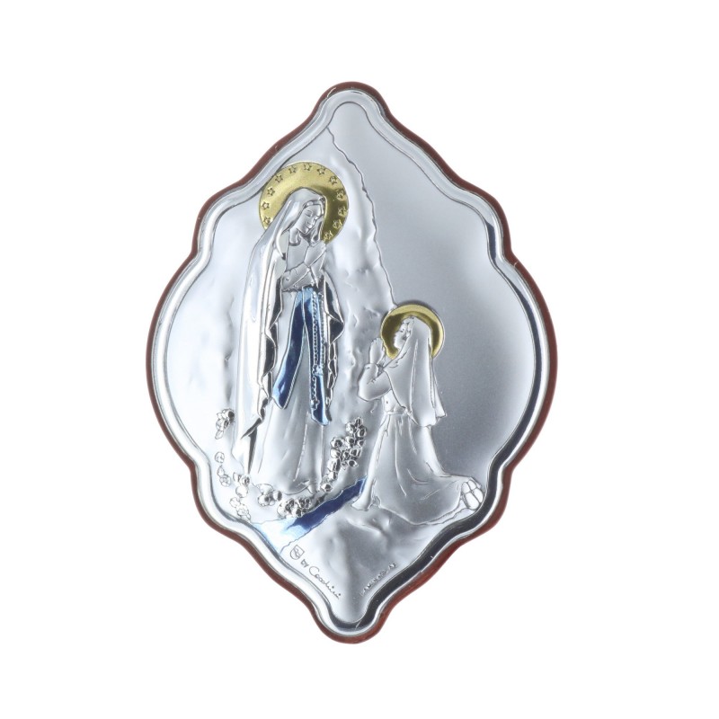 Quadro religioso originale colorato Apparizione di Lourdes argentata 7 x 10 cm