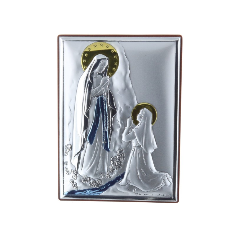 Cadre religieux Apparition de Lourdes argentée 8 x 11 cm