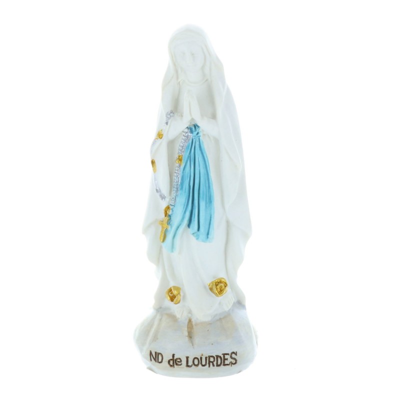 Our Lady of Lourdes colour resin statue on rock 7.5 cm