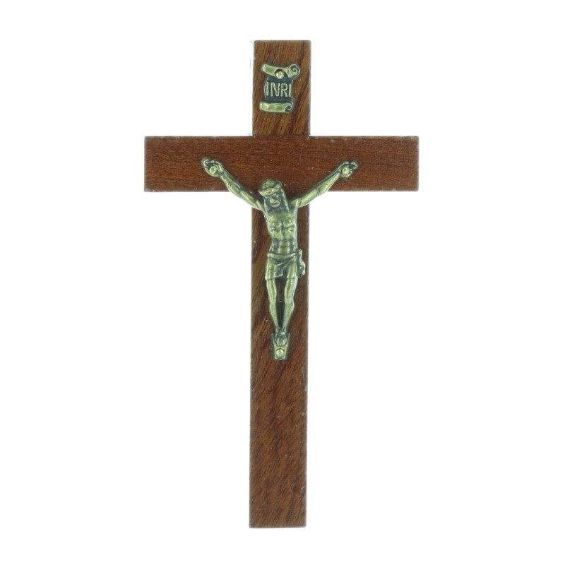 Crucifix bois foncé et Christ argenté 10,5 cm
