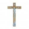 Wooden crucifix silvery Christ and Lourdes Apparition 21 cm