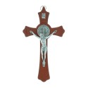 Wooden crucifix Christ and Saint Benoît silvery medallion 15 cm