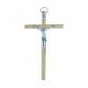 Olive wood crucifix and silvery Christ 10.5 cm