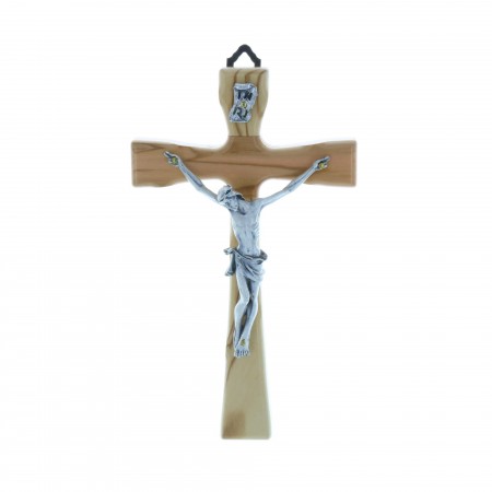 Wooden crucifix and silvery Christ 17 cm