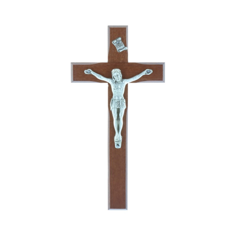 Crucifix bois et Christ argenté 16 cm