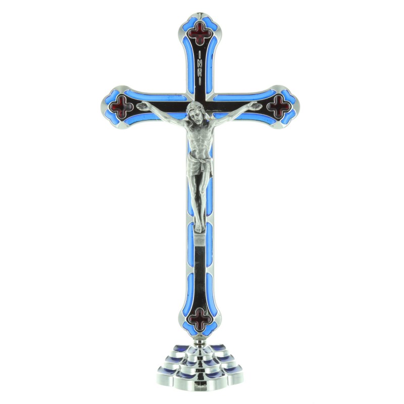 Crucifix métal coloré et argenté et Christ en métal 20 cm
