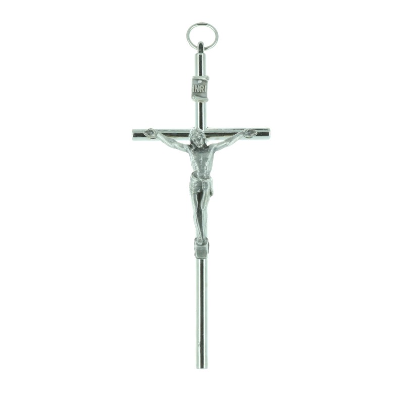 Metal crucifix and silvery Christ 10 cm
