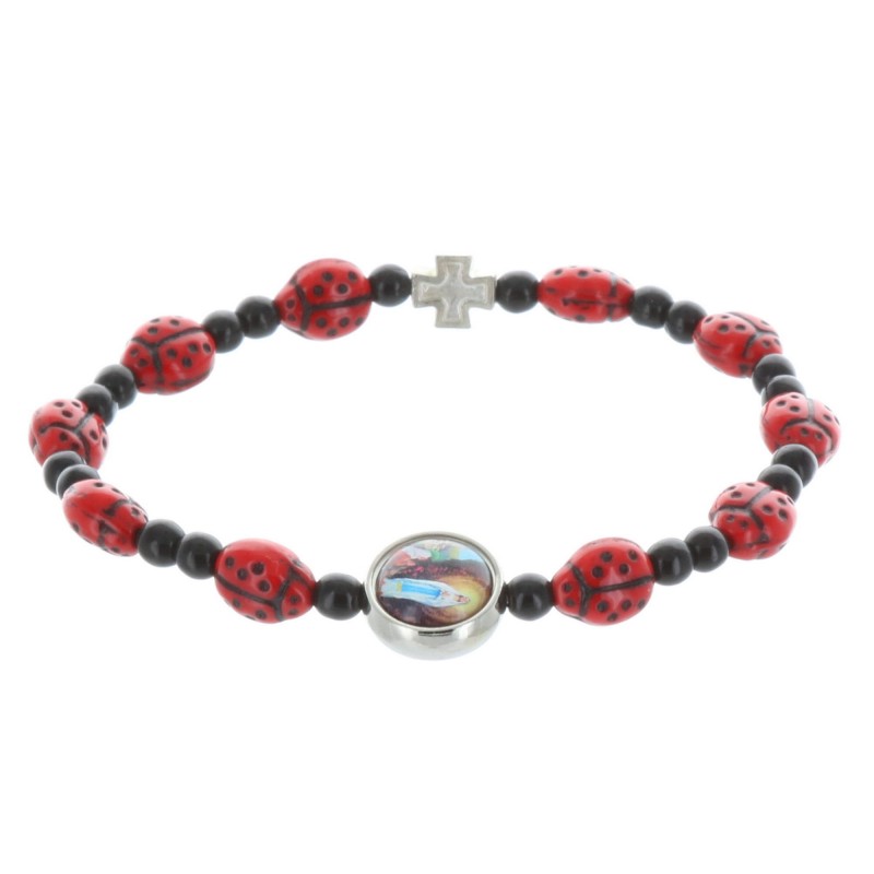Rosary bracelet ladybug beads and Lourdes Apparition