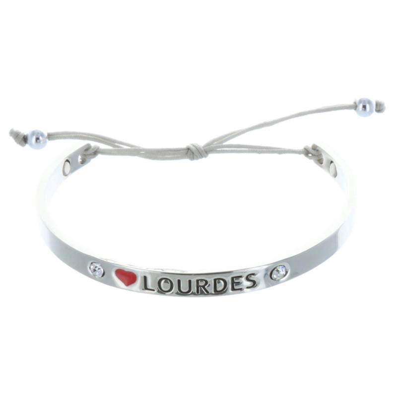 Braccialetto di fantasia argentato e iscrizione "I Love Lourdes"