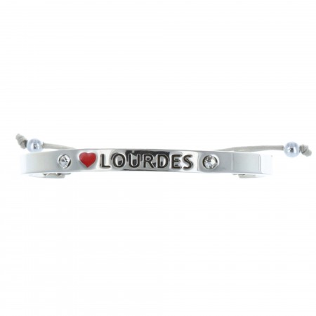 Bracelet fantaisie argenté et inscription "I Love Lourdes"
