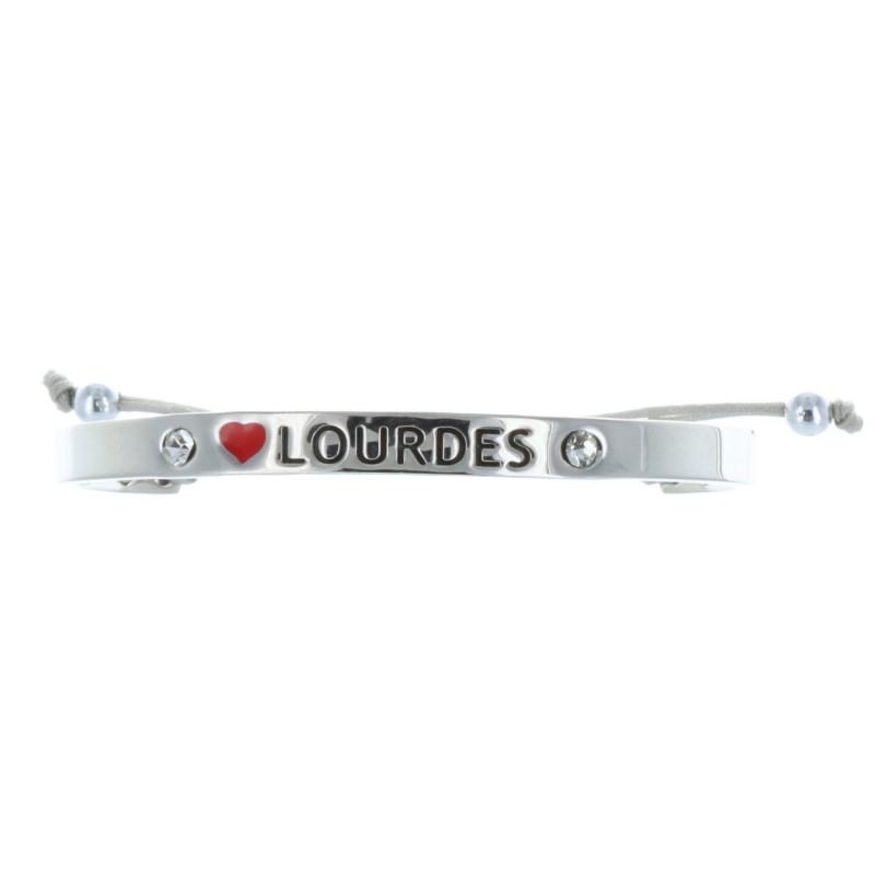 Silvery fancy bracelet and phrase "I Love Lourdes"