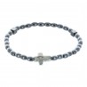 Elastic rosary bracelet hematite beads and silvery cross
