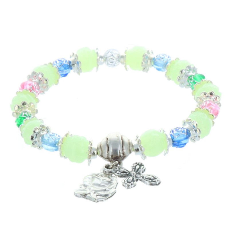 Rosary bracelet glowing beads and Lourdes Apparition