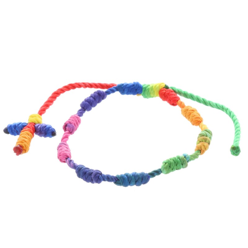 Multicolor cord rosary bracelet