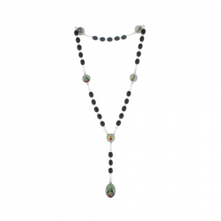 Wood rosary black beads, the five wounds of Christ