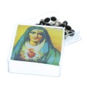 Wood rosary black beads, the five wounds of Christ