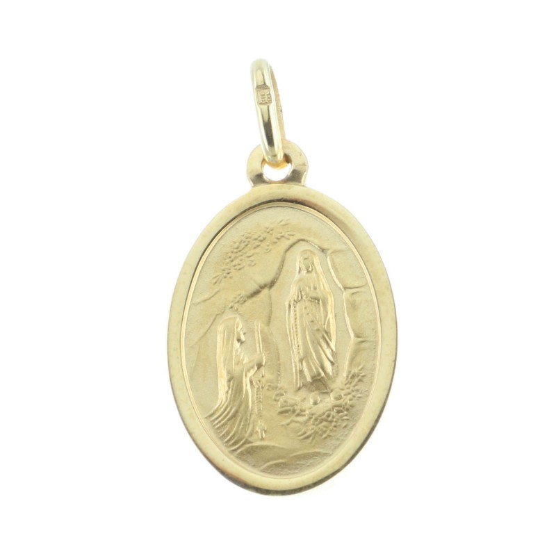 Médaille plaqué Or, Apparition de Lourdes et Portrait Vierge Marie