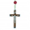 Rosario corda perline legno incise e crociera Apparizione di Lourdes
