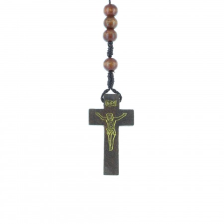 Cord rosary wood beads, paters and centerpiece Lourdes Apparition and Saint Bernadette