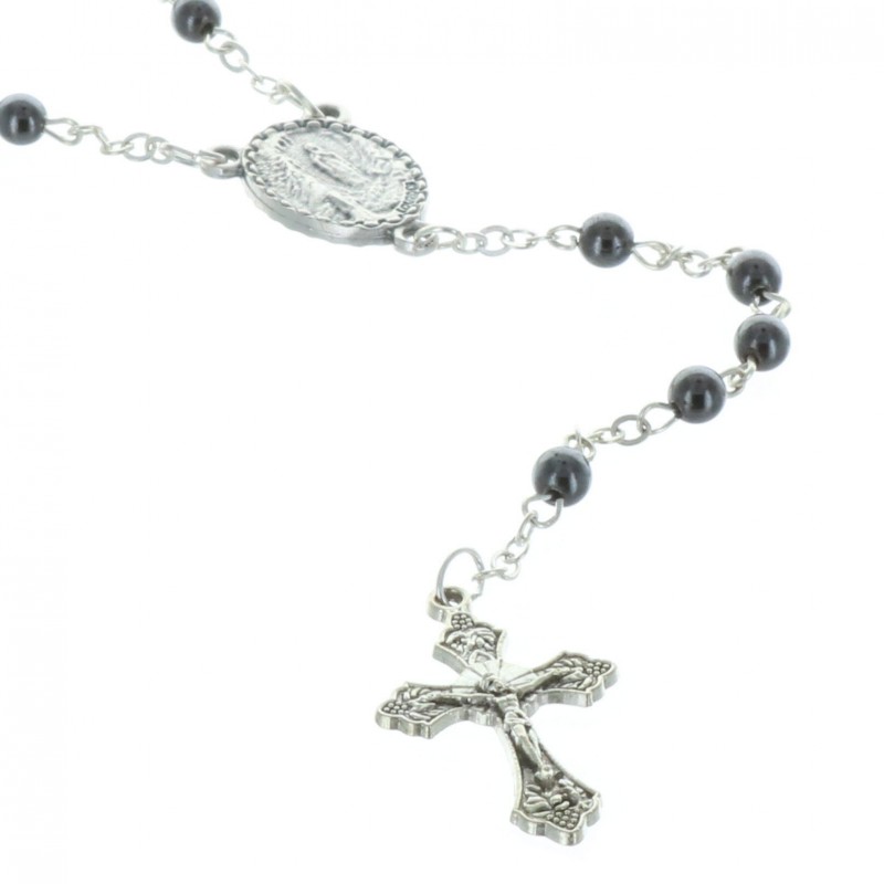 Hematite rosary and centerpiece Lourdes Apparition