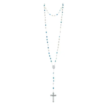 Chapelet de Lourdes en métal argenté grains émaillés bleus