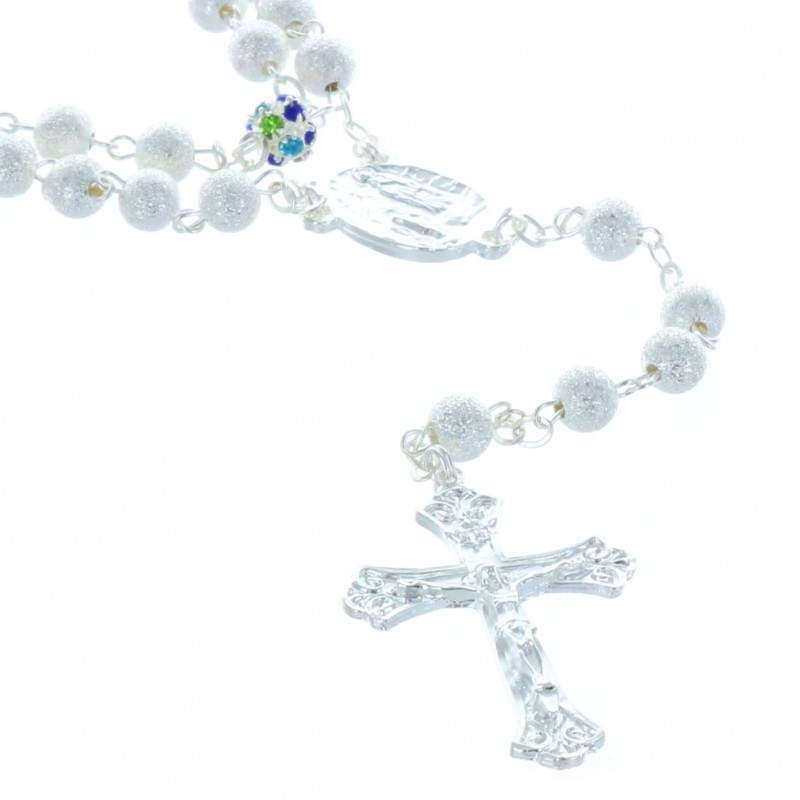 Metal rosary jeweled beads, strass colour paters and Lourdes Apparition centerpiece