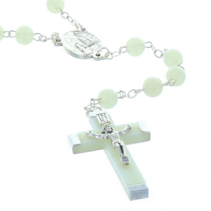 Glow-in-the-dark rosary round beads and Lourdes Apparition centerpiece