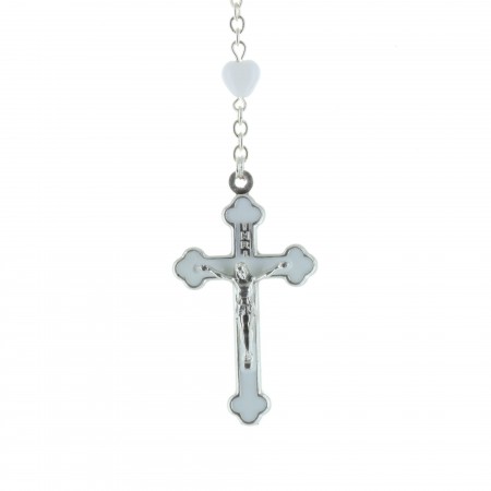Communion rosary white heart-shaped beads