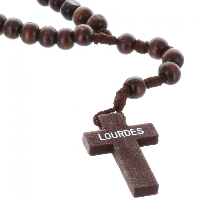 Rosario corda perline legno scuro e Croce Lourdes