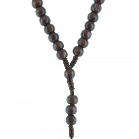 Cord rosary dark wood beads and Lourdes cross