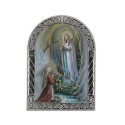 Chevalet religieux Apparition de Lourdes argentée colorée 6,5 x 9 cm
