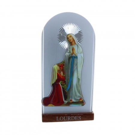 Cadre religieux argenté et Apparition de Lourdes colorée brillante 8,2 x 17 cm