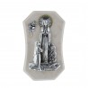 Cadre religieux en résine Apparition de Lourdes argentée 7,5 x 12 cm