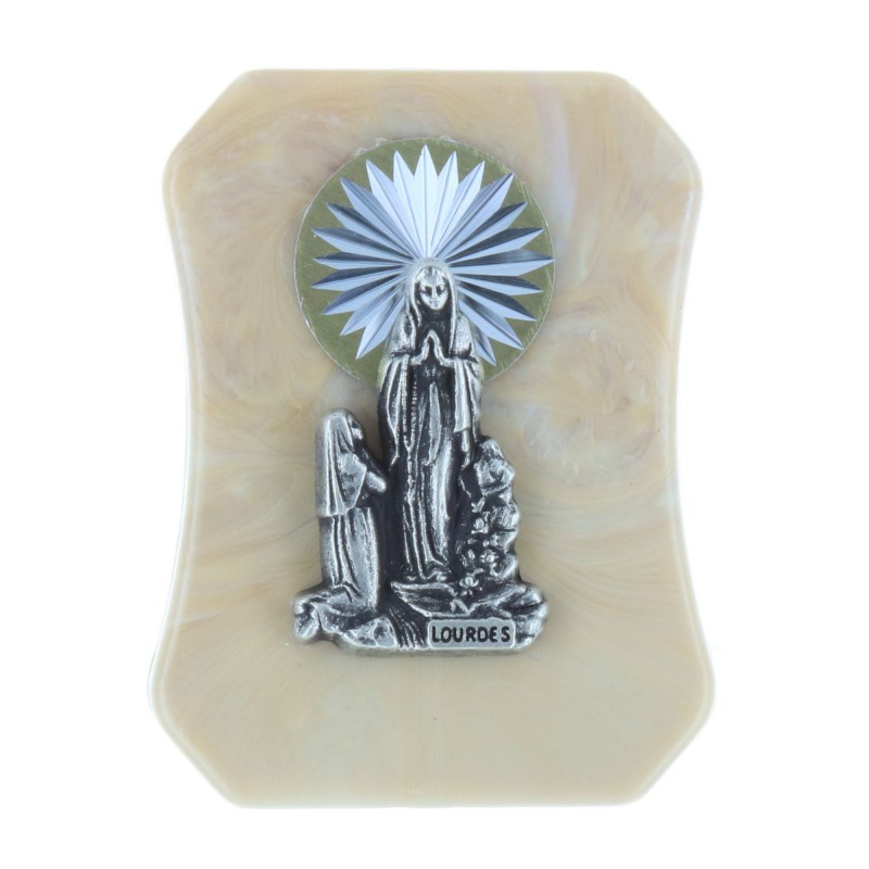 Lourdes Apparition silvery resin religious picture frame 4.5 x 6 cm