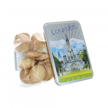 Confezione di prelibatezze, Basilica di Lourdes e biscotti 250 g in scatolla di metallo
