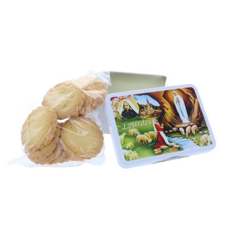 Confezione di prelibatezze, scatola Apparizione di Lourdes, e biscotti 120 g