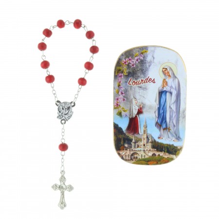 Lourdes Apparition magnet and rose-scented rosary