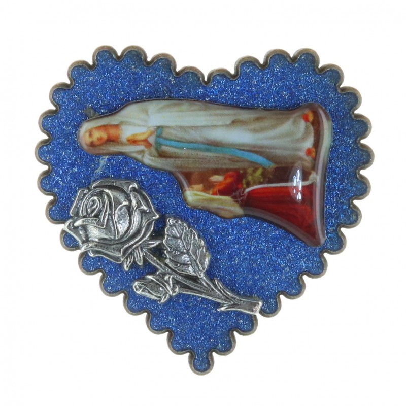 Magnet glitterato a forma di cuore e Apparizione di Lourdes